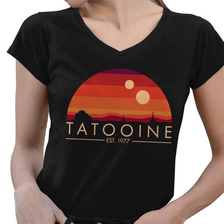 Tatooine Retro Sunset Logo Est 1977 Tshirt Women V-Neck T-Shirt