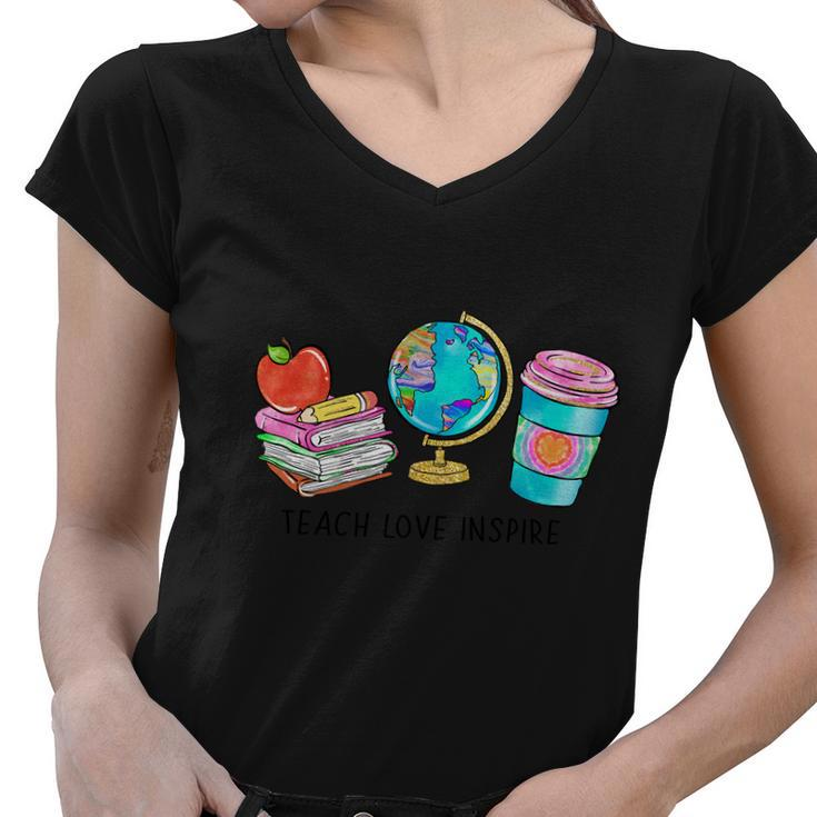 Teach Love Inspire Globe Graphic Plus Size Shirt For Teacher Male Female Women V-Neck T-Shirt