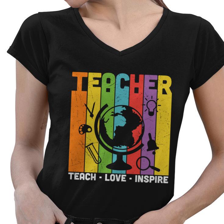 Teach Love Inspire Proud Teacher Graphic Plus Size Shirt For Teacher Female Male Women V-Neck T-Shirt