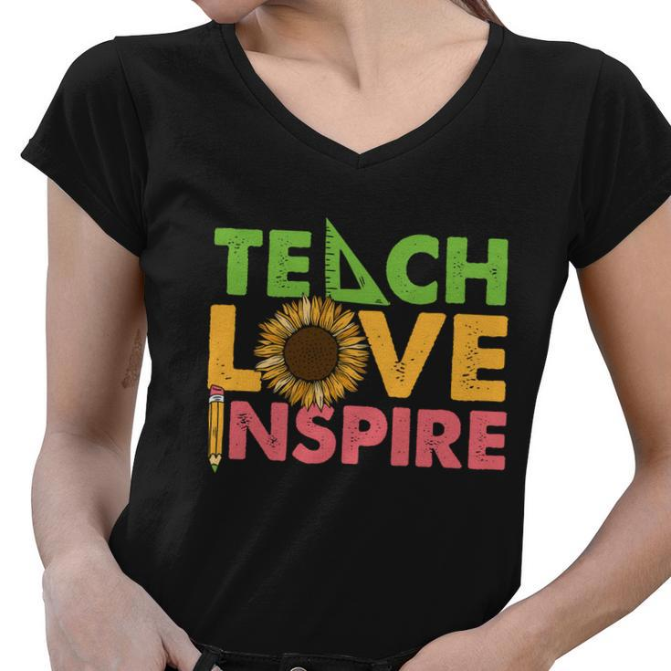 Teach Love Inspire Teacher Sunflower Graphic Plus Size Shirt For Teacher Female Women V-Neck T-Shirt
