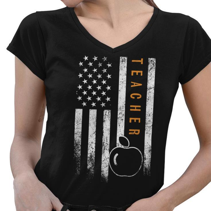 Teacher American Flag Design Teachers Day Teaching Women V-Neck T-Shirt