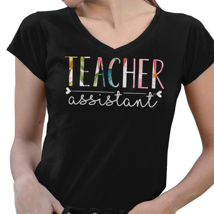 Teacher Assistant Cute Floral Design Women V-Neck T-Shirt