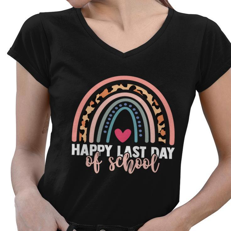 Teacher Graduation Leopard Rainbow Happy Last Day Of School Meaningful Gift Women V-Neck T-Shirt