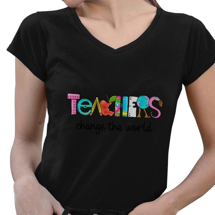 Teachers Change The World Graphic Plus Size Shirt For Teacher Women V-Neck T-Shirt