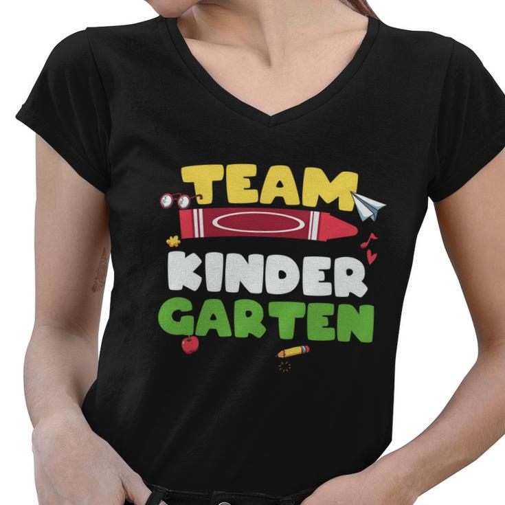 Team Kindergarten Teacher Cray On Back To School First Day Of School Women V-Neck T-Shirt