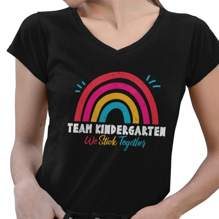 Team Kindergarten We Stick Together Graphic Plus Size Shirt For Kids Teacher Women V-Neck T-Shirt