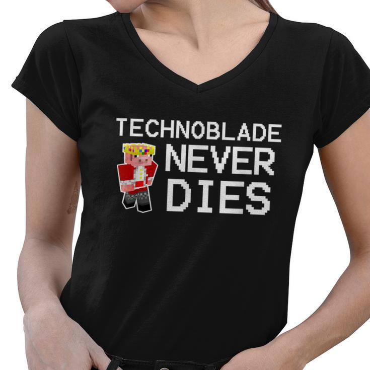 Technoblades Never Dies Video Game Gaming Gamer Women V-Neck T-Shirt