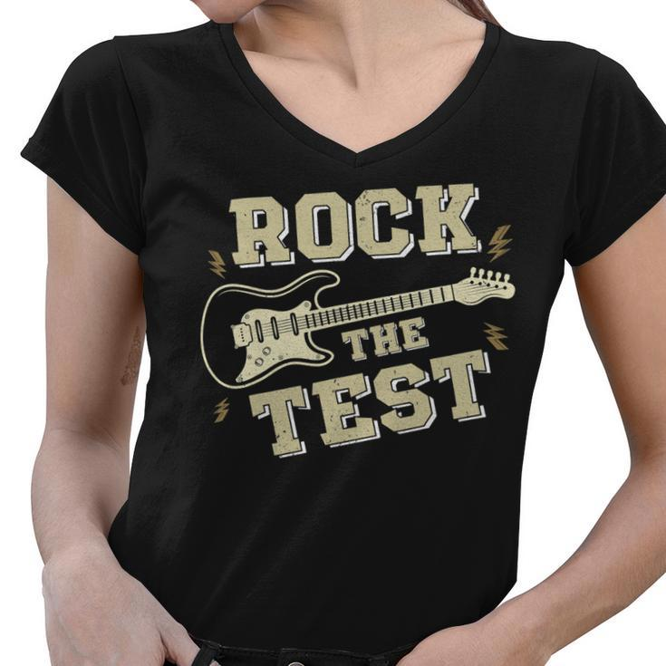 Test Day Teacher Rock The Test Guitar Teacher Testing Day Women V-Neck T-Shirt