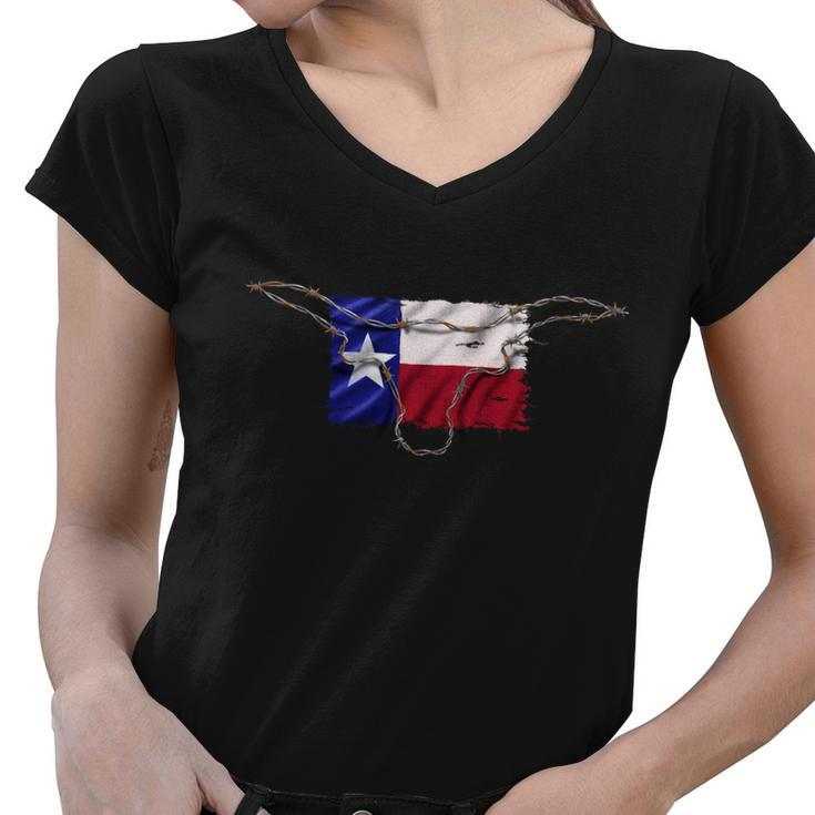 Texas Flag Barbwire Tough Women V-Neck T-Shirt