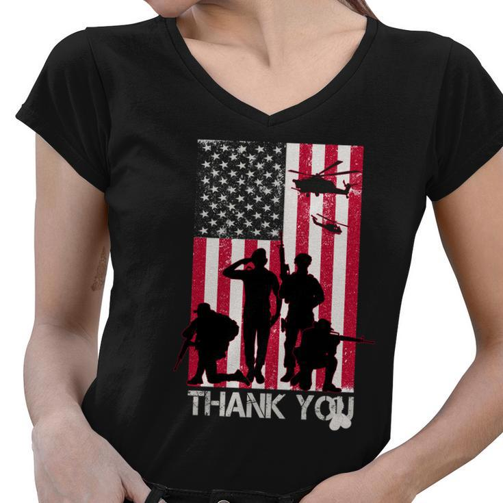 Thank You Memorial Day Soldiers Usa Flag Women V-Neck T-Shirt