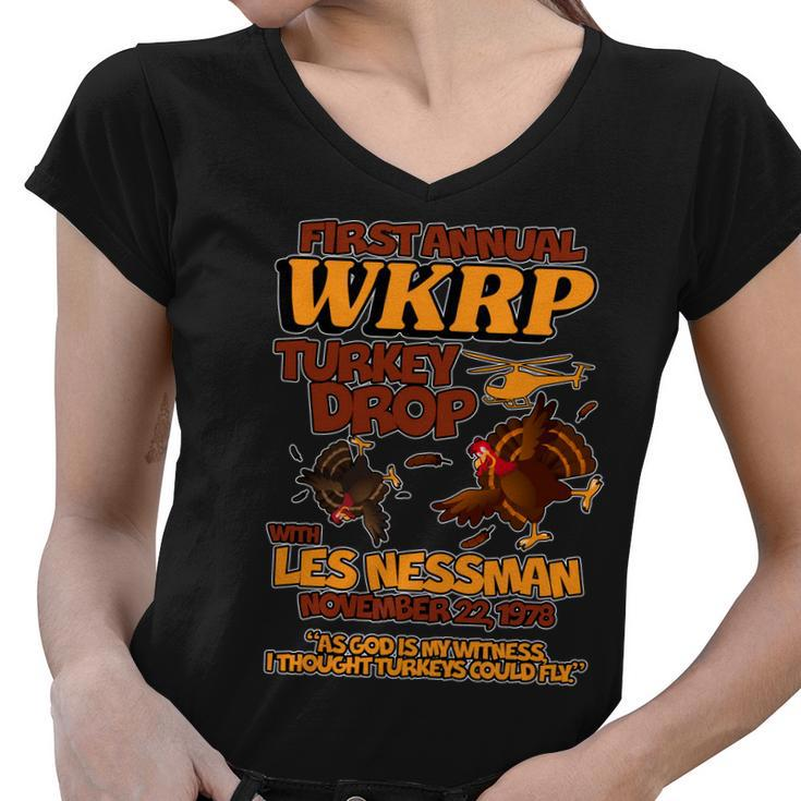 Thanksgiving 1St Annual Wkrp Turkey Drop Tshirt Women V-Neck T-Shirt