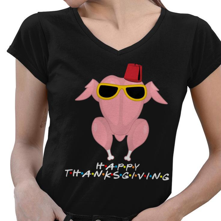 Thanksgiving Friends Funny Turkey Head Women V-Neck T-Shirt
