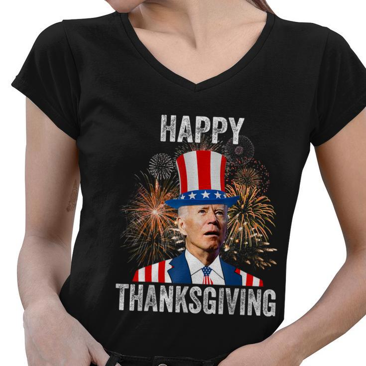 Thanksgiving Funny Happy 4Th Of July Anti Joe Biden Women V-Neck T-Shirt