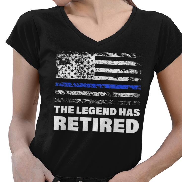 The Legend Has Retired Blue Thin Line Tshirt Women V-Neck T-Shirt