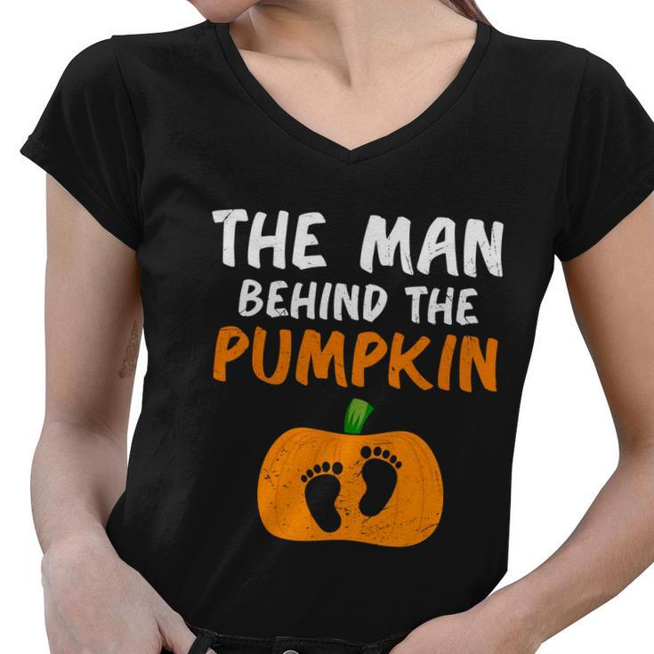 The Man Behind The Pumpkin Halloween Quote Women V-Neck T-Shirt