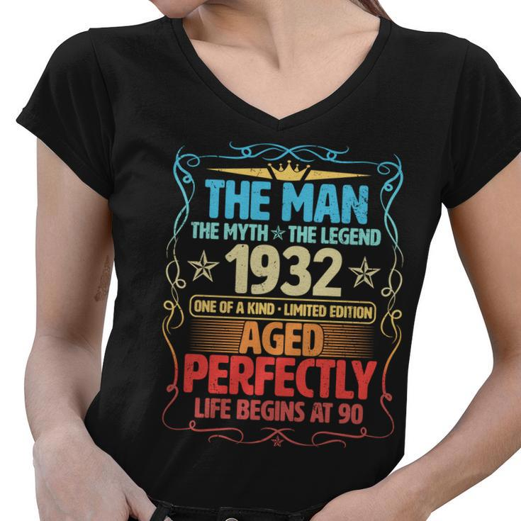 The Man Myth Legend 1932 Aged Perfectly 90Th Birthday Women V-Neck T-Shirt