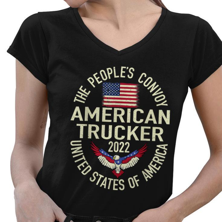 The Peoples Convoy 2022 America Truckers Freedom Convoy Usa Women V-Neck T-Shirt
