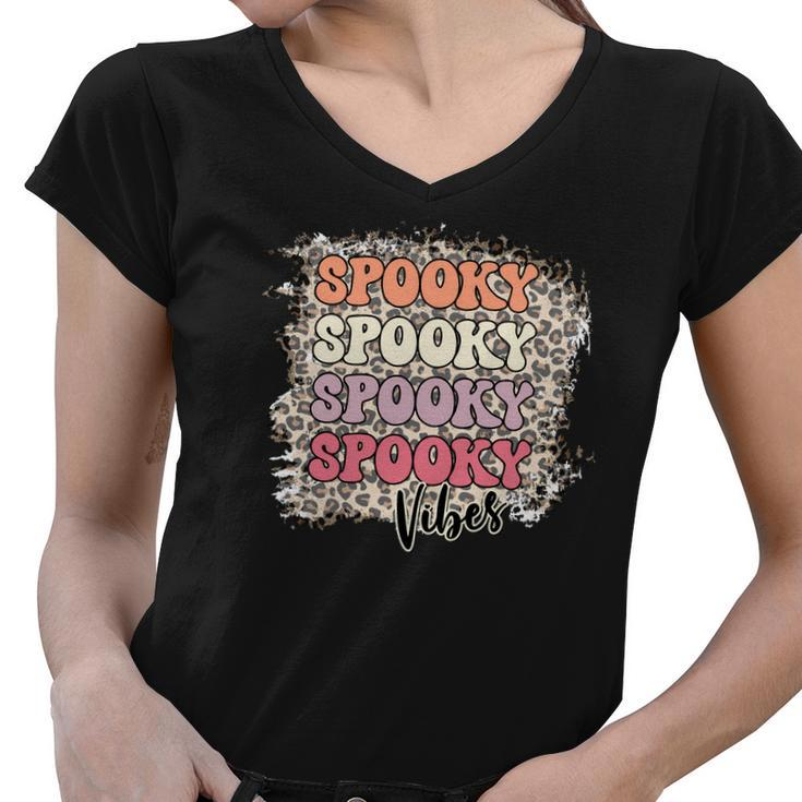 Thick Thights And Spooky Vibes Happy Halloween Retro Style Women V-Neck T-Shirt