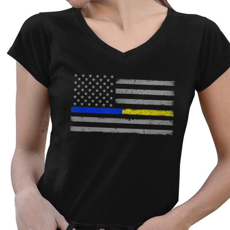 Thin Blue Gold Line 911 Police Dispatcher Women V-Neck T-Shirt