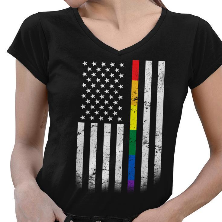 Thin Rainbow Line Lgbt Gay Pride Flag Tshirt Women V-Neck T-Shirt