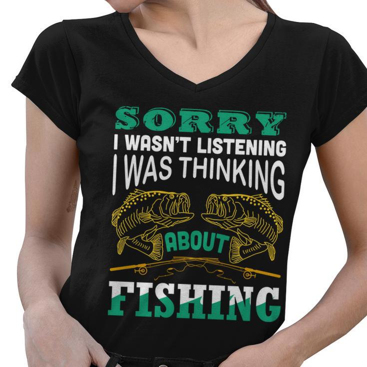 Thinking About Fishing Funny Tshirt Women V-Neck T-Shirt
