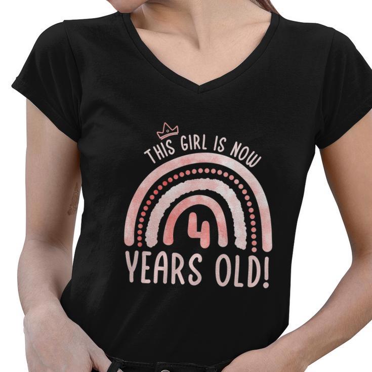 This Girl Is 4 Years Old Funny 4Th Birthday Fourth Birthday Women V-Neck T-Shirt