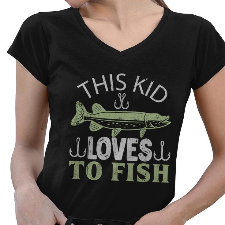 This Kid Loves To Fish Women V-Neck T-Shirt