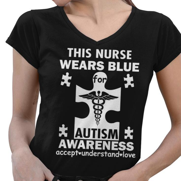 This Nurse Wears Blue For Autism Awareness Tshirt Women V-Neck T-Shirt