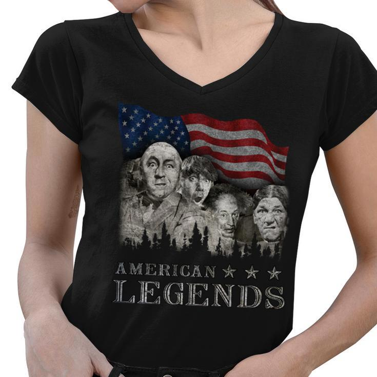 Three Stooges - American Legends Usa Flag Women V-Neck T-Shirt