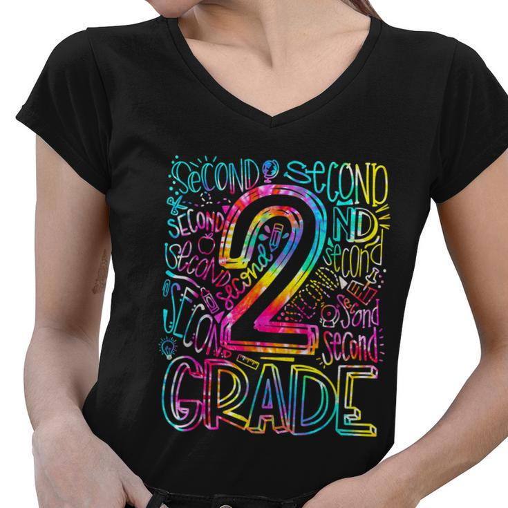 Tie Dye 2Nd Grade Typography Team Second Grade Teacher Gift Women V-Neck T-Shirt