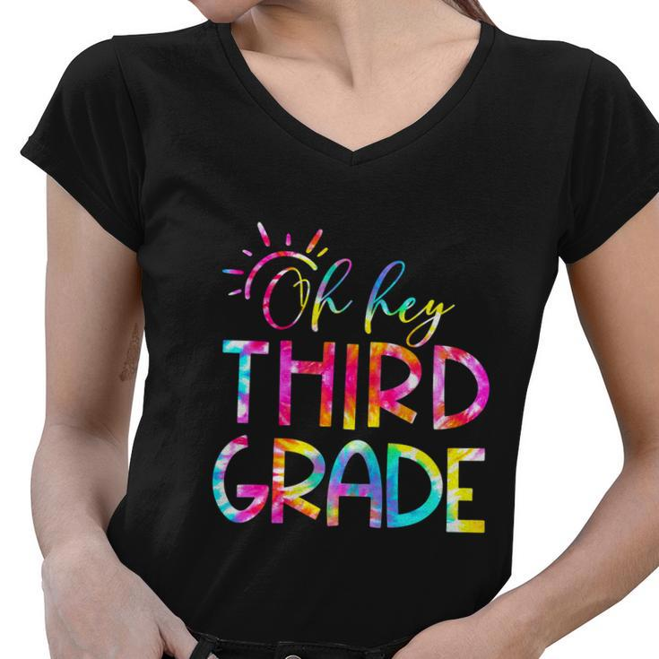 Tie Dye Hello 3Rd Third Grade Teacher Women V-Neck T-Shirt