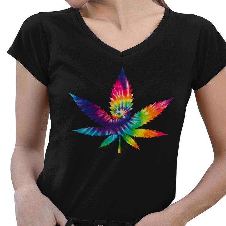 Tie Dye Pot Leaf Women V-Neck T-Shirt