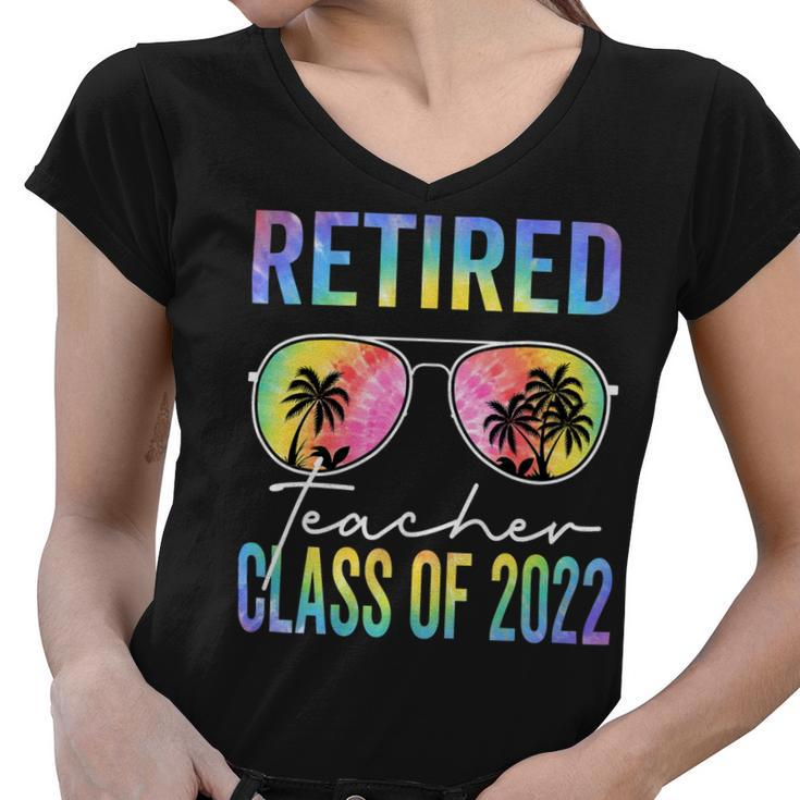 Tie Dye Retired Teacher Class Of 2022 Glasses Summer Teacher Women V-Neck T-Shirt
