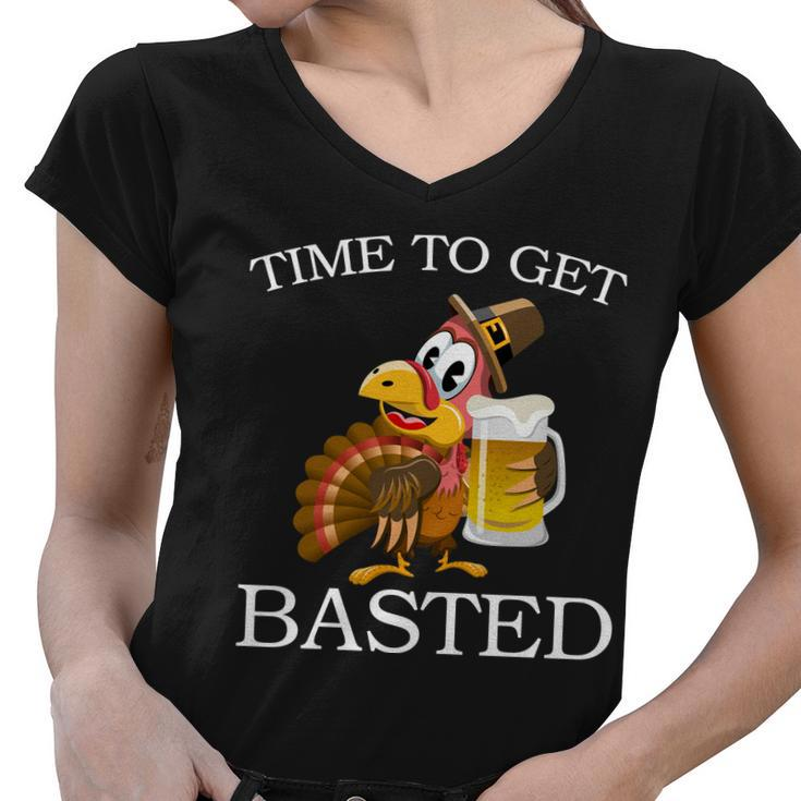 Time To Get Basted Funny Thanksgiving Tshirt Women V-Neck T-Shirt