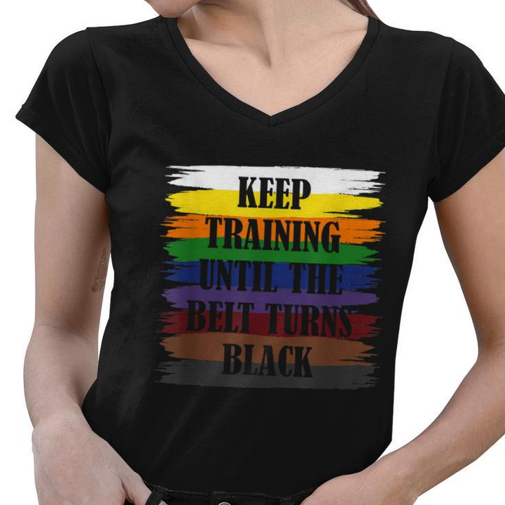Training Until The Beld Turns Black Taekwondo Women V-Neck T-Shirt