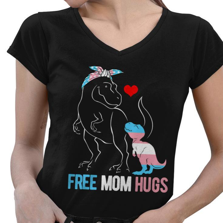 Trans Free Mom Hugs Dinosaur Rex Mama Transgender Pride Gift Women V-Neck T-Shirt