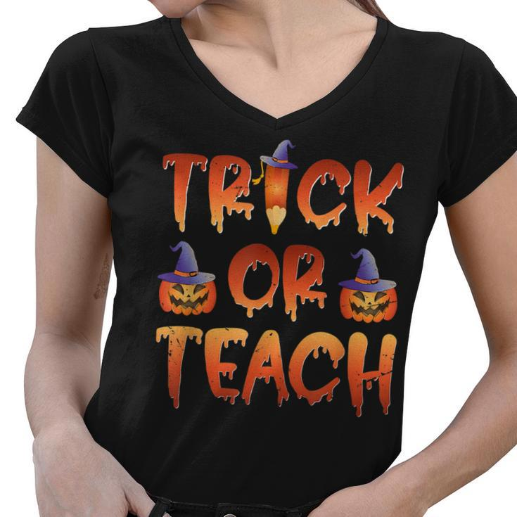Trick Or Teach  Cute Halloween Costume School Teacher  Women V-Neck T-Shirt
