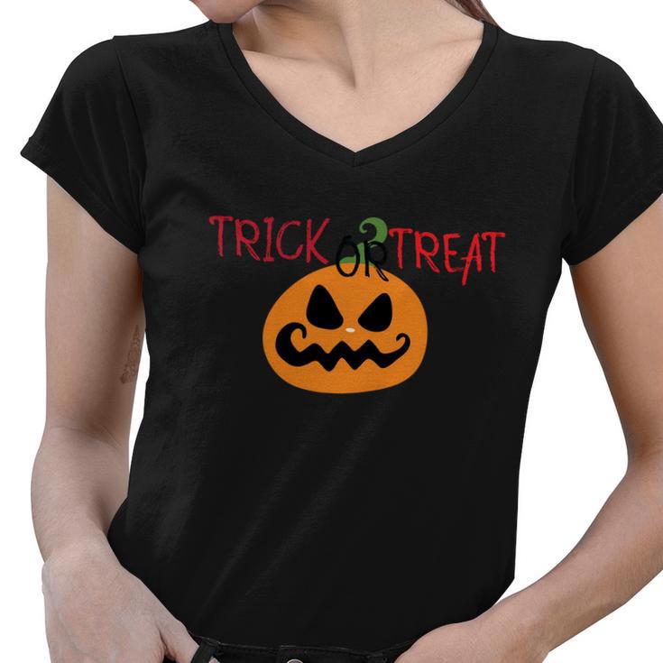 Trick Or Treat Pumpkin Halloween Quote Women V-Neck T-Shirt