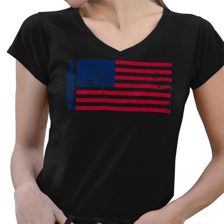 Trucker Truck Driver American Flag With Exhaust Patriotic Trucker_ V2 Women V-Neck T-Shirt
