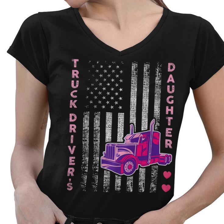 Trucker Truck Drivers Daughter Girl Trucker Women V-Neck T-Shirt