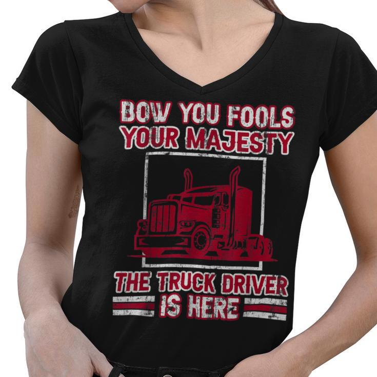 Trucker Trucker 18 Wheeler Freighter Truck Driver V2 Women V-Neck T-Shirt