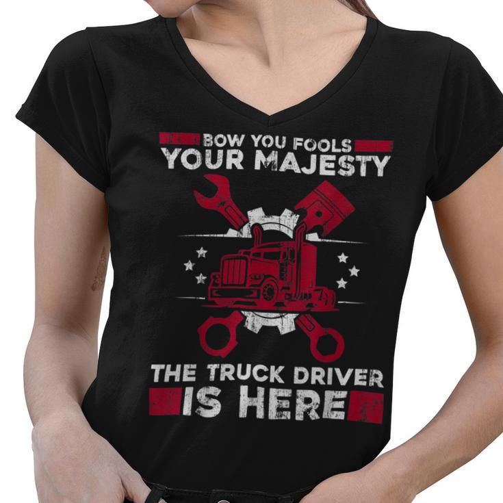 Trucker Trucker 18 Wheeler Freighter Truck Driver_ Women V-Neck T-Shirt