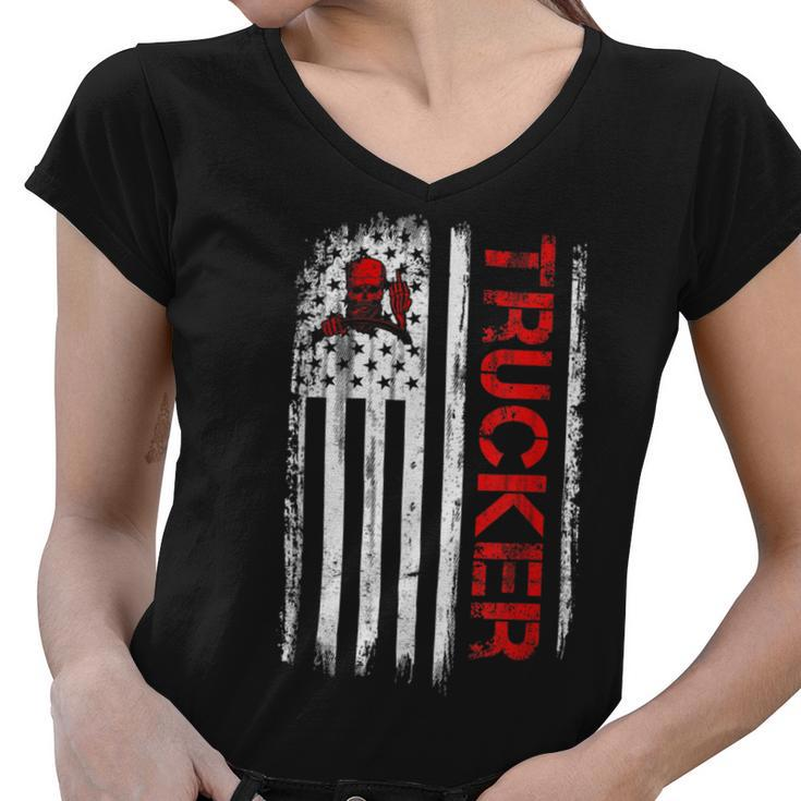 Trucker Trucker American Flag Truck Driver Shirt Truck Driver Women V-Neck T-Shirt
