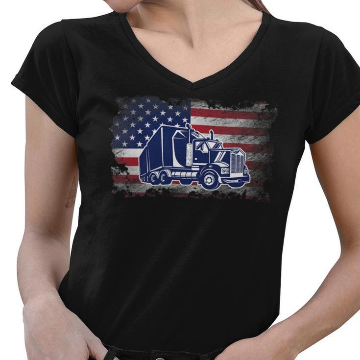 Trucker Trucker American Flag Usa Patriotic Trucker Women V-Neck T-Shirt