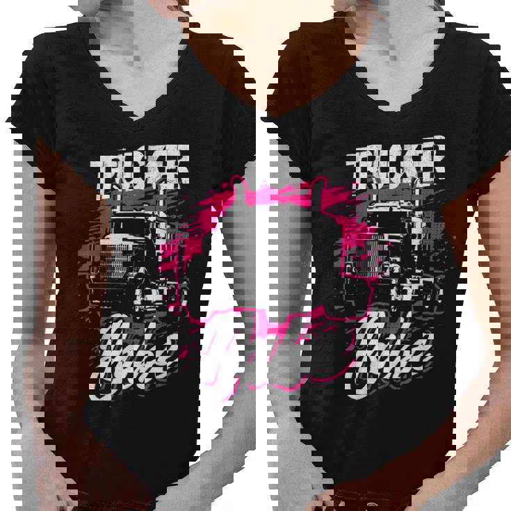 Trucker Trucker Babe Female Truck Driver Woman Trucker_ Women V-Neck T-Shirt