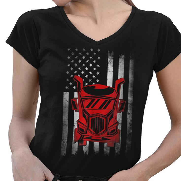 Trucker Trucker Driver Usa Us American Flag Women V-Neck T-Shirt