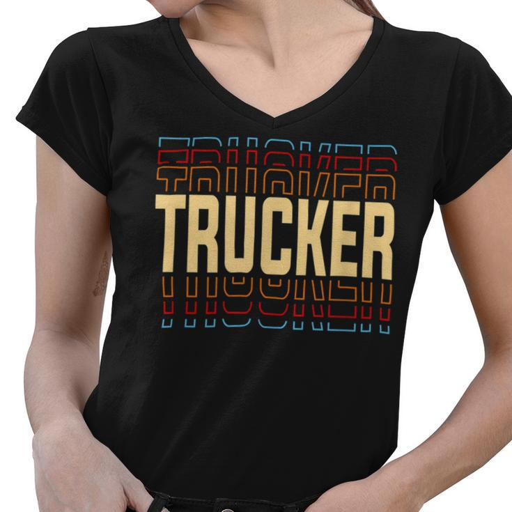 Trucker Trucker Job Title Vintage Women V-Neck T-Shirt
