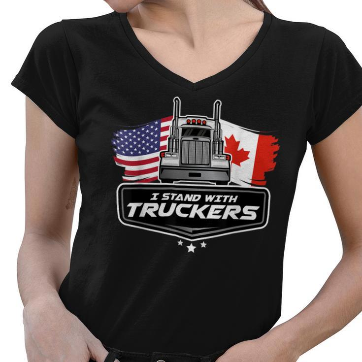 Trucker Trucker Support I Stand With Truckers Freedom Convoy _ V2 Women V-Neck T-Shirt