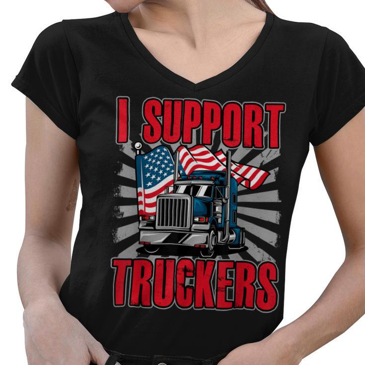Trucker Trucker Support I Support Truckers Freedom Convoy  Women V-Neck T-Shirt