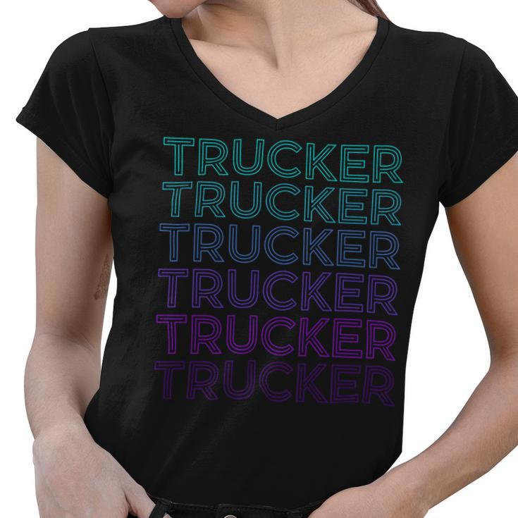 Trucker Trucker Truck Driver Retro V2 Women V-Neck T-Shirt